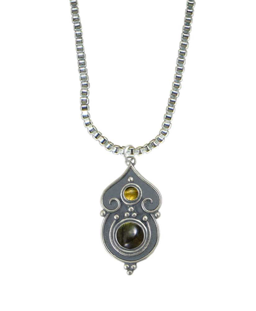Sterling Silver Necklace Spectrolite And Citrine